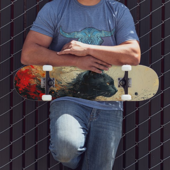 Back cat abstract painting skateboard (Outdoor 3)