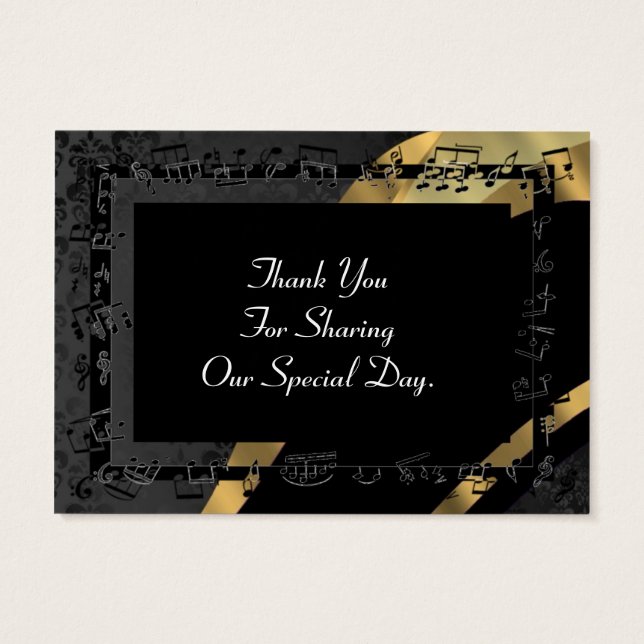 Back damask, gold wedding favour thank you tag (Back)
