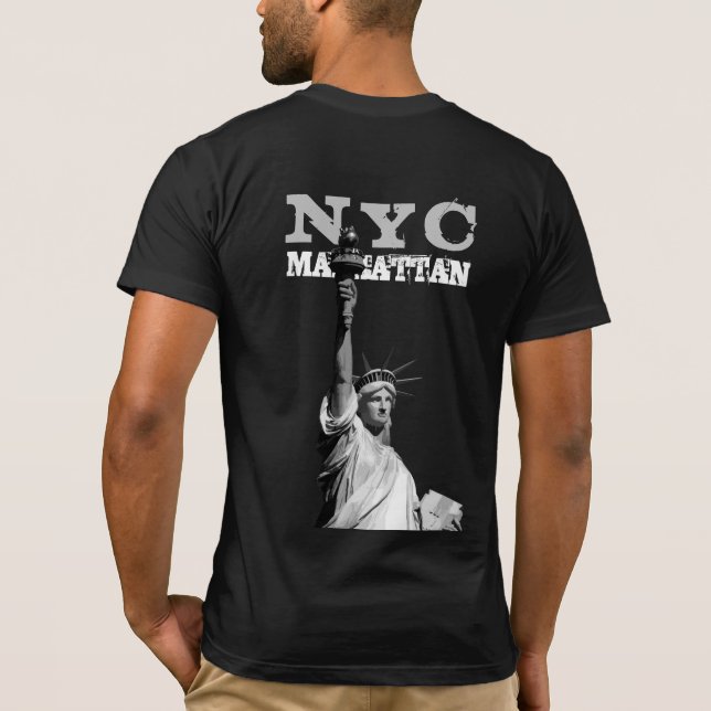 Back Design New York Nyc Manhattan Liberty Statue T-Shirt (Back)