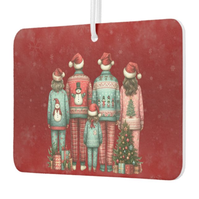 Back Facing Family of Four In Christmas PJ's Air Freshener (Left)