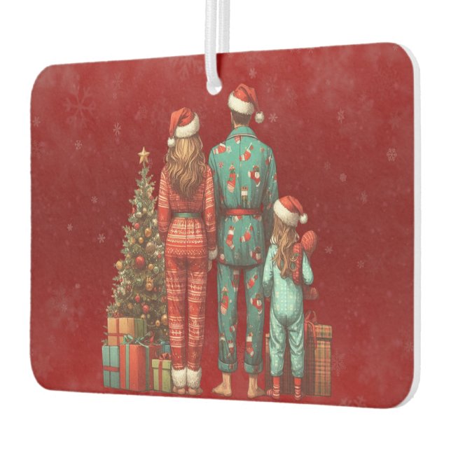 Back Facing Family of Three In Christmas PJ's Air Freshener (Left)