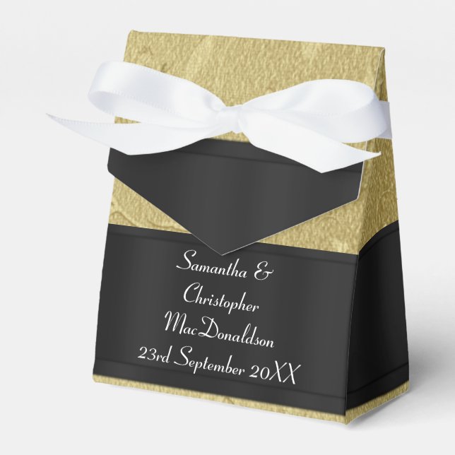 Back, gold damask wedding favor box (Front Side)