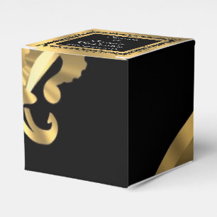 Back, golden fleur de lys wedding favor box