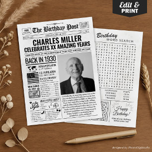 Back in 1930 Birthday Newspaper with Custom Photo Holiday Card
