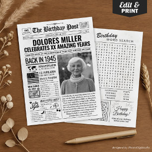 Back in 1945 Birthday Newspaper with Custom Photo Holiday Card