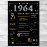 Back In 1964 Printable Poster, 1964 Birthday Sign<br><div class="desc">Step into 1964 with our captivating digital birthday poster, brimming with historical facts, noteworthy events, and intriguing stories from the past. Adorned with elegant gold and silver details set against a bold black background, featuring unique symbols and stylish text, this birthday poster exudes timeless charm. Whether sparking conversations at birthday...</div>