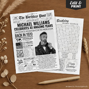 Back in 1970 Birthday Newspaper with Custom Photo  Holiday Card