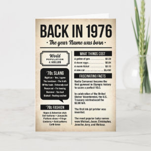 Back in 1976, Fun Facts, 50th Birthday Card