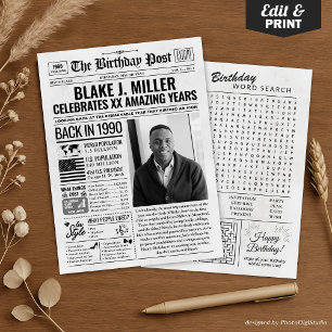 Back in 1990 Birthday Newspaper with Custom Photo  Holiday Card