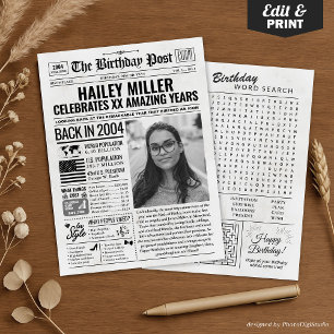 Back in 2004 Birthday Newspaper with Custom Photo  Holiday Card