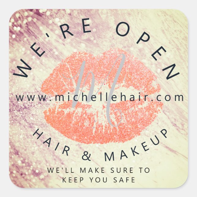 back in business hair and makeup glitter square sticker (Front)