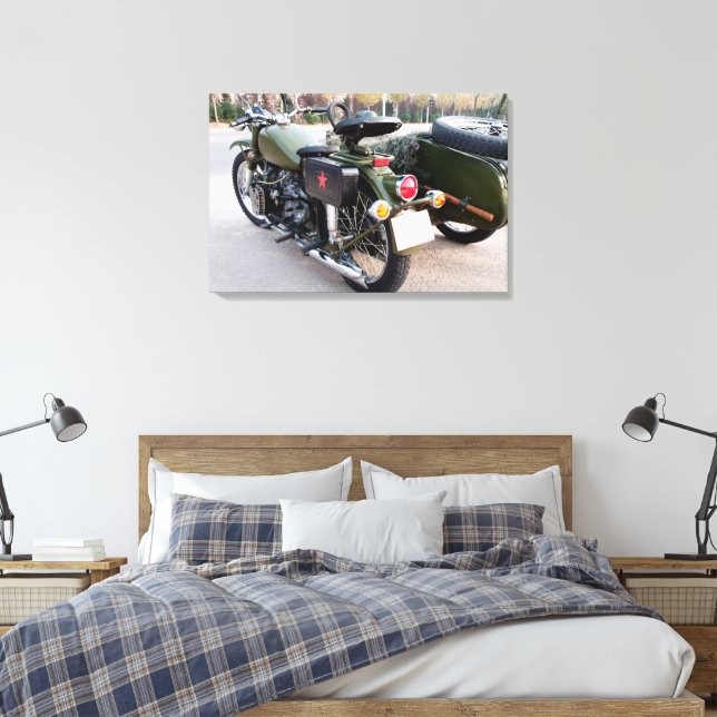 Back of a 750B-2 motorcycle with a sidecar canvas (Insitu(Bedroom))