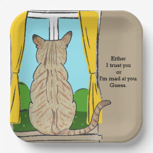Back of Cat Trust or Mad Round Clock Paper Plate