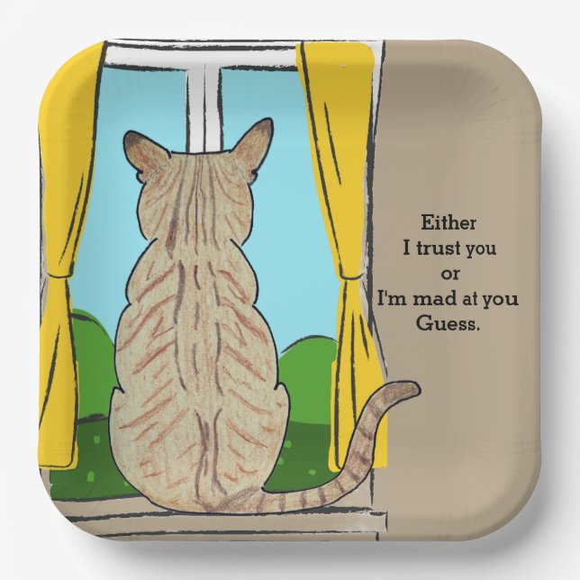 Back of Cat Trust or Mad Round Clock Paper Plate (Front)