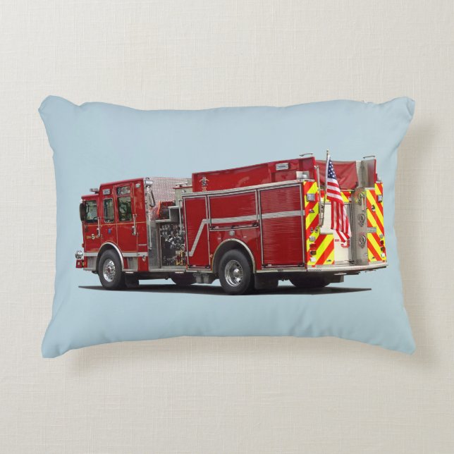Back of Fire Engine With American Flag Accent Pillow (Front)