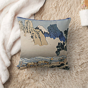 Back of Fuji mountain from Minobu river Hokusai Throw Pillow