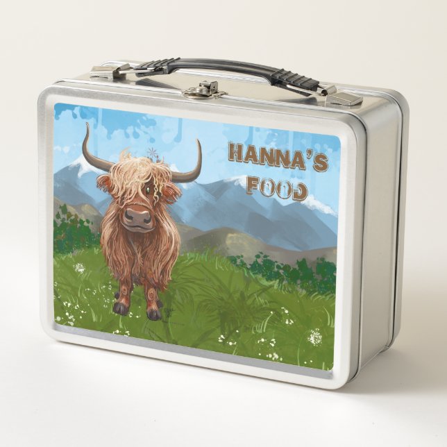 Back Off Personalized Highland Cow Luchbox Metal Lunch Box (Front)