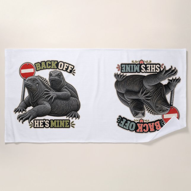 Back Off She's Mine Iguana Couple Beach Towel (Front)