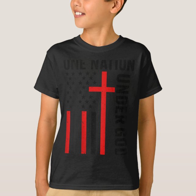 Back One Nation Under God American Flag Christian  T-Shirt (Front)