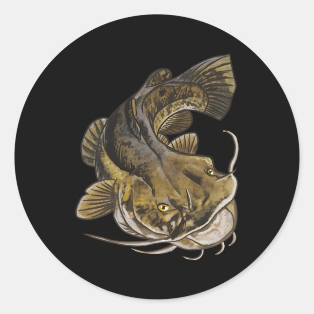 Back Print Catfish Fisher Catfish Classic Round Sticker (Front)