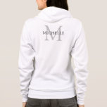 Back Print Template Name Monogrammed Womens Hoodie<br><div class="desc">Back Print Template Name Monogram Clothing Apparel Women's Full Zip White Hoodie.</div>