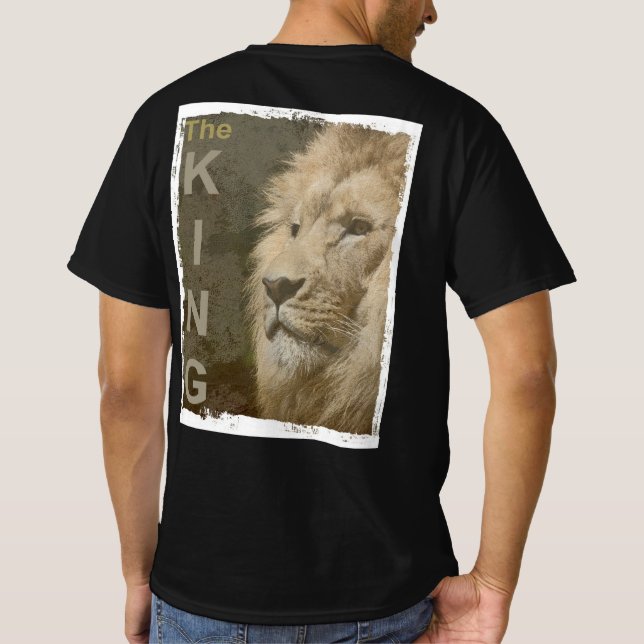 Back Print Trendy Lion Face Mens Black Modern T-Shirt (Back)