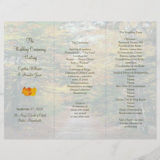 Back Road Tri-Fold Wedding Program Template (Front)