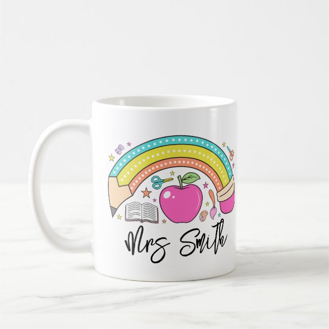 back School Rainbow Teacher Life Coffee Mug (Left)