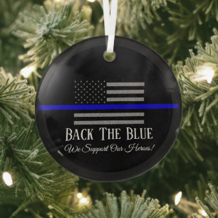BACK THE BLUE SUPPORT GLASS ORNAMENT