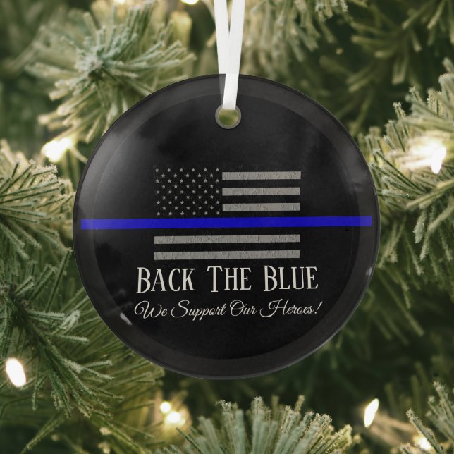 BACK THE BLUE SUPPORT GLASS ORNAMENT (Insitu)