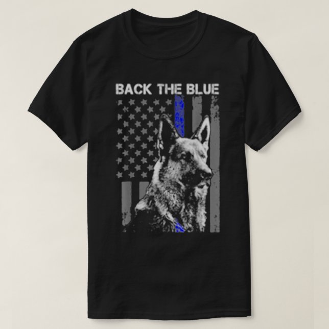 Back The Blue Thin Blue Line Flag K9 German Shephe T-Shirt (Design Front)