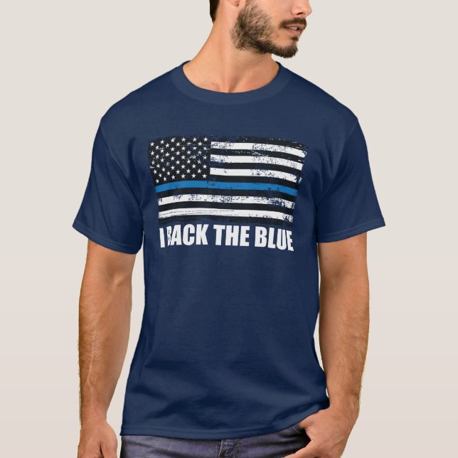 Back the Blue Thin blue line USA Flag MAGA WWG1WA T-Shirt (Front)
