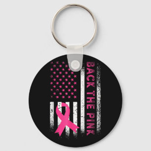 Back The Pink Ribbon American Flag Breast Cancer A Keychain