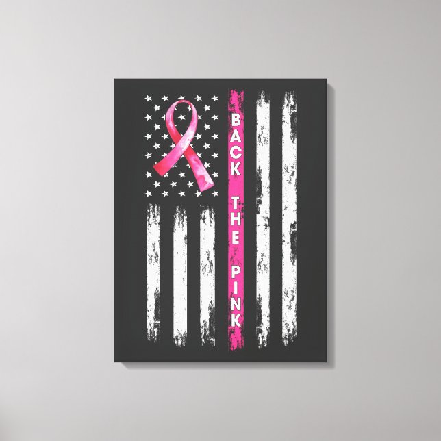 Back The Pink Ribbon Flag Breast Cancer Awareness  Canvas Print (Front)