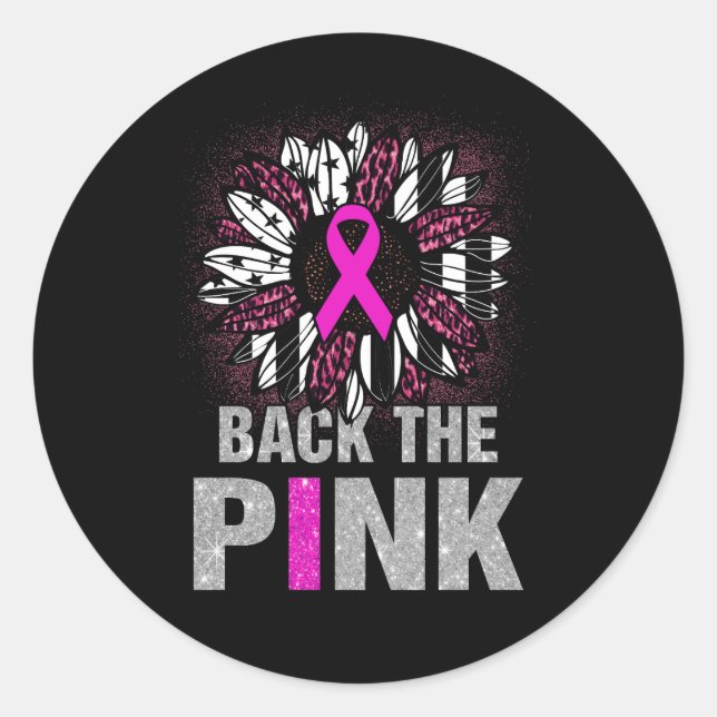 Back The Pink Ribbon Sunflower Flag Breast Cancer  Classic Round Sticker (Front)