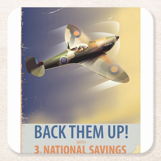 Back them up! WW2 poster Square Paper Coaster (Front)