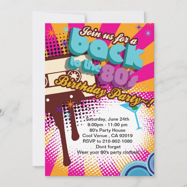 Back to 80's birthday party invitation (Front)
