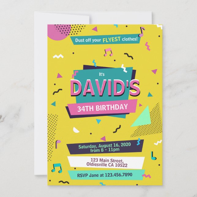 Back to 90s Memphis Style Birthday Invite (Front)