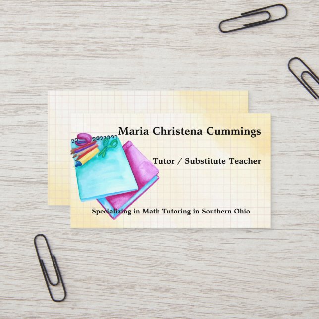 Back To Basics Watercolor Education Business Card (Front/Back In Situ)