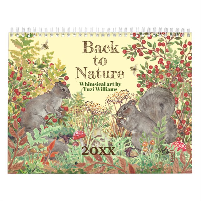 Back To Nature Animal Illustrations Cute Whimsical Calendar (Cover)