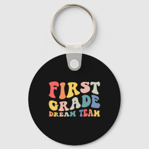 Back To School 1st Grade Dream Team Groovy Teacher Keychain