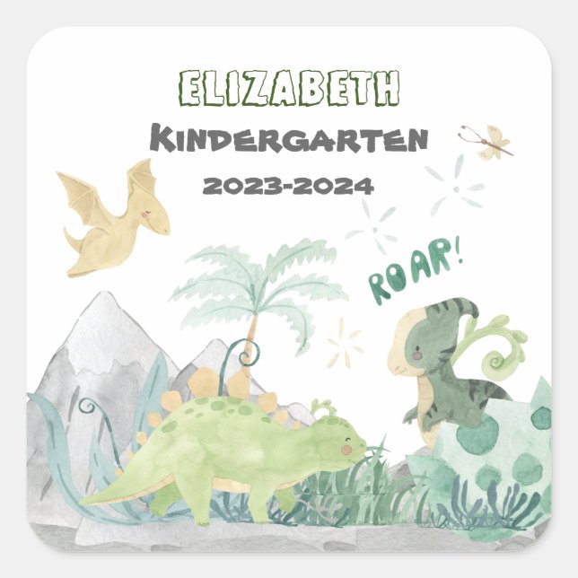 Back To School 2023 Personalized Cute Dinosaur Square Sticker (Front)