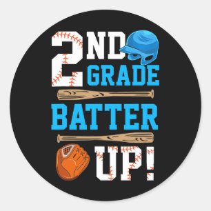 Back To School 2nd Grade Batter Up Baseball First Classic Round Sticker