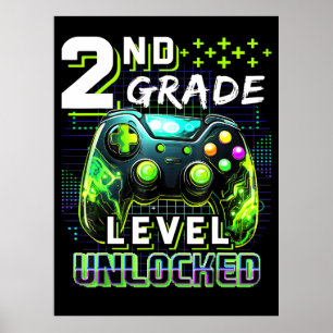 Back to School 2nd Grade Boys Gamer Level Unlocked Poster