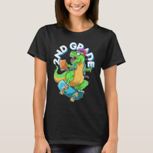 Back to School 2nd grade Dinosaur Riding Skateboar T-Shirt