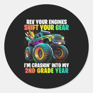 Back To School 2nd Grade Monster Truck First Day S Classic Round Sticker