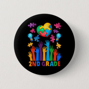 Back To School 2nd Grade Puzzles Heart Autism Awar 2 Inch Round Button