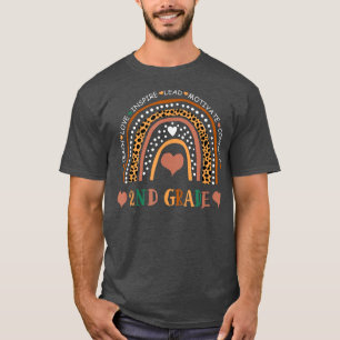 Back To School 2nd Grade Teacher Boho Leopard Rain T-Shirt
