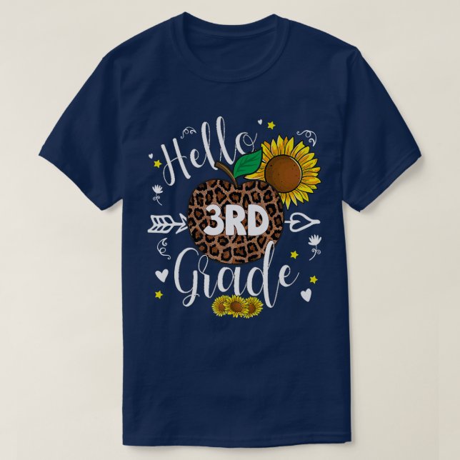 Back To School 3rd Grade Leopard Print Sunflower T T-Shirt (Design Front)