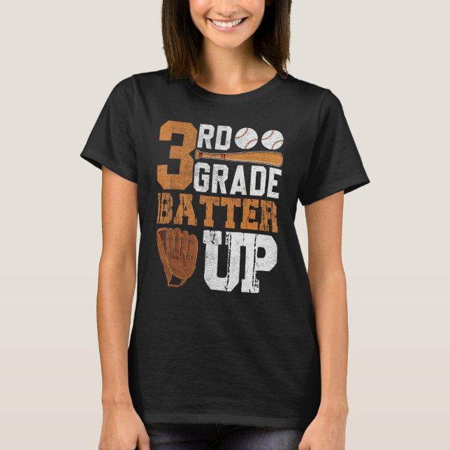 Back To School 3rd Grade Students Baseball Batter T-Shirt (Front)